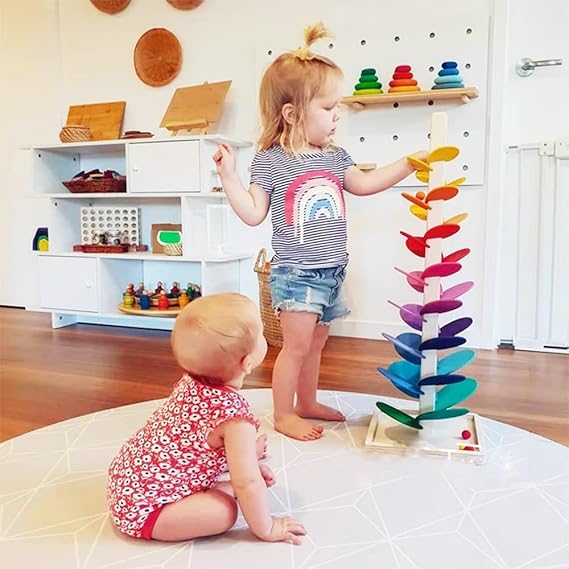 MarbleCascade™ – Montessori Rainbow Wooden Tower