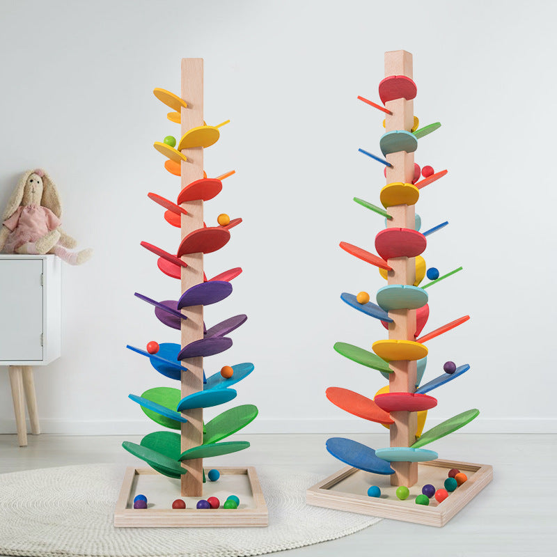 MarbleCascade™ – Montessori Rainbow Wooden Tower