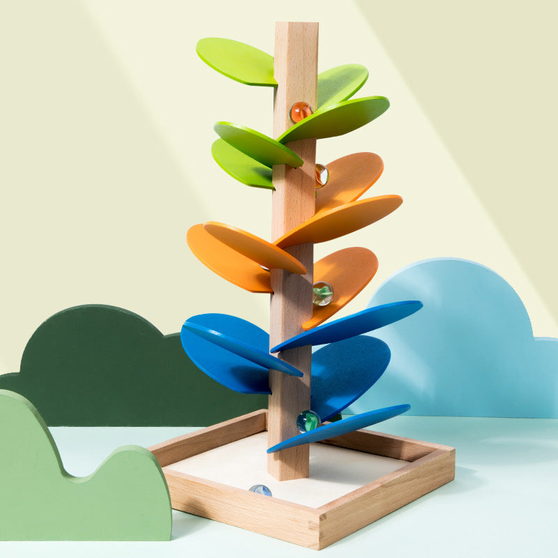 MarbleCascade™ – Montessori Rainbow Wooden Tower